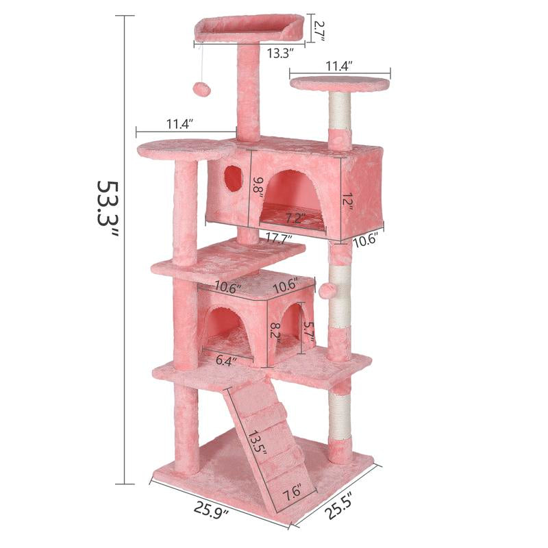 Árbol Rascador para Gatos de 140 cm con Casas, Plataformas Acolchadas, Juguetes Colgantes y Postes de Sisal
