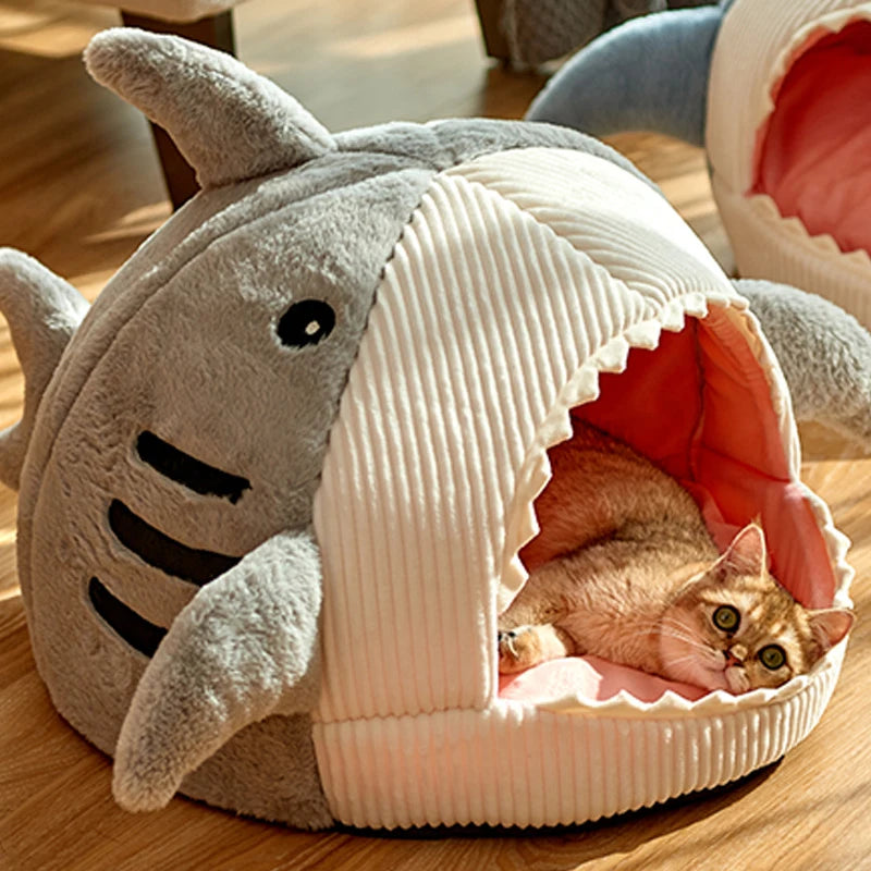 Cama de Tiburón de Lujo para Gatos y Mascotas – Refugio Acolchado y Divertido con Diseño Original