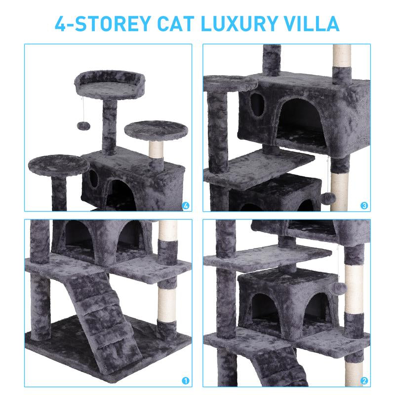 Árbol Rascador para Gatos de 140 cm con Casas, Plataformas Acolchadas, Juguetes Colgantes y Postes de Sisal