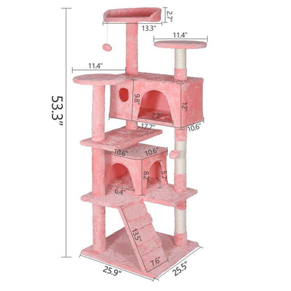 Árbol Rascador para Gatos de 140 cm con Casas, Plataformas Acolchadas, Juguetes Colgantes y Postes de Sisal