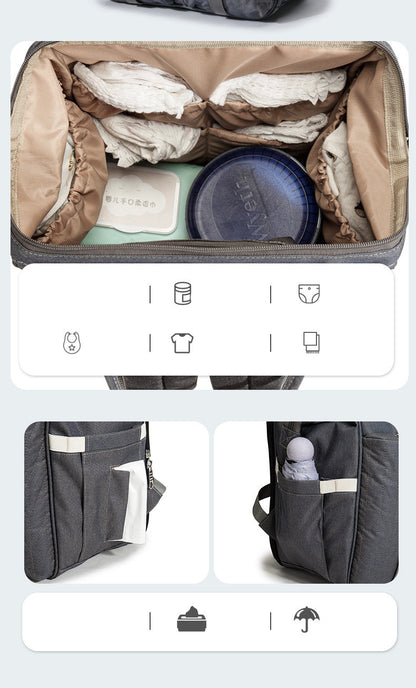 Mochila 2 en 1 con Cuna Portátil Plegable – Organización, confort y estilo para mamá y bebé