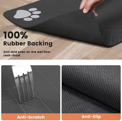 Alfombrilla Absorbente Antideslizante para Comedero y Bebedero de Perros y Gatos con Base Impermeable y Secado Rápido