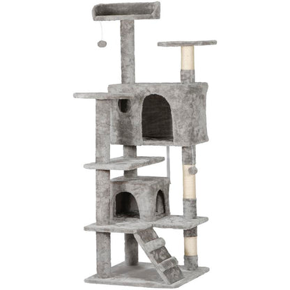 Árbol Rascador para Gatos de 140 cm con Casas, Plataformas Acolchadas, Juguetes Colgantes y Postes de Sisal