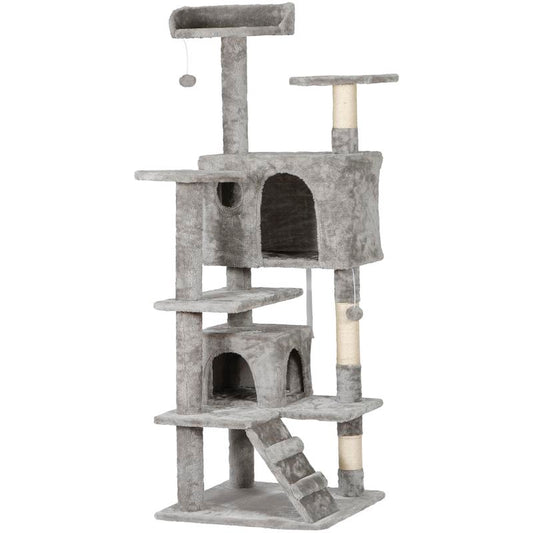 Árbol Rascador para Gatos de 140 cm con Casas, Plataformas Acolchadas, Juguetes Colgantes y Postes de Sisal