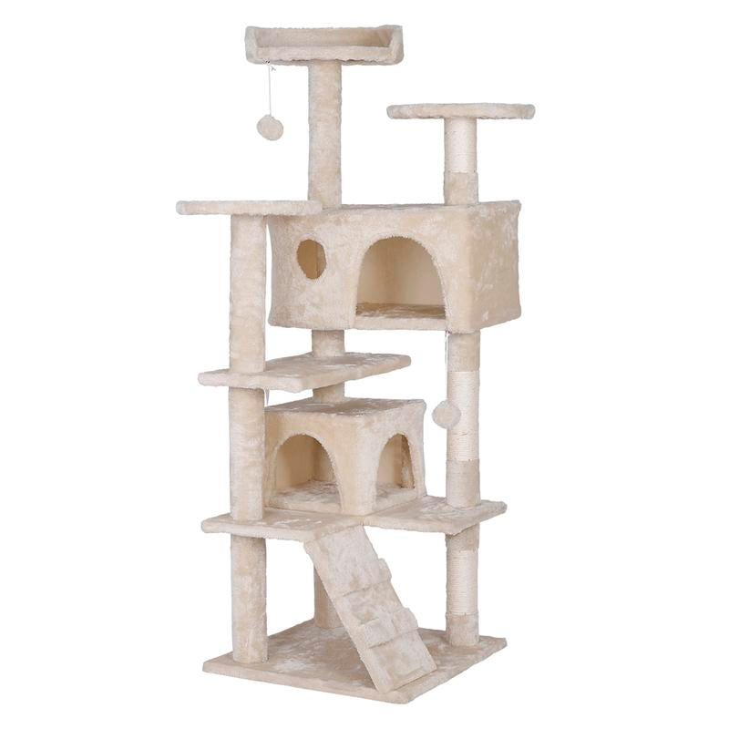 Árbol Rascador para Gatos de 140 cm con Casas, Plataformas Acolchadas, Juguetes Colgantes y Postes de Sisal