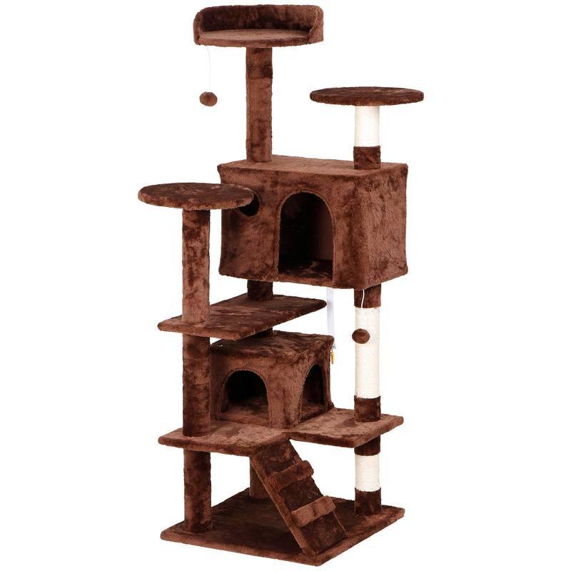 Árbol Rascador para Gatos de 140 cm con Casas, Plataformas Acolchadas, Juguetes Colgantes y Postes de Sisal