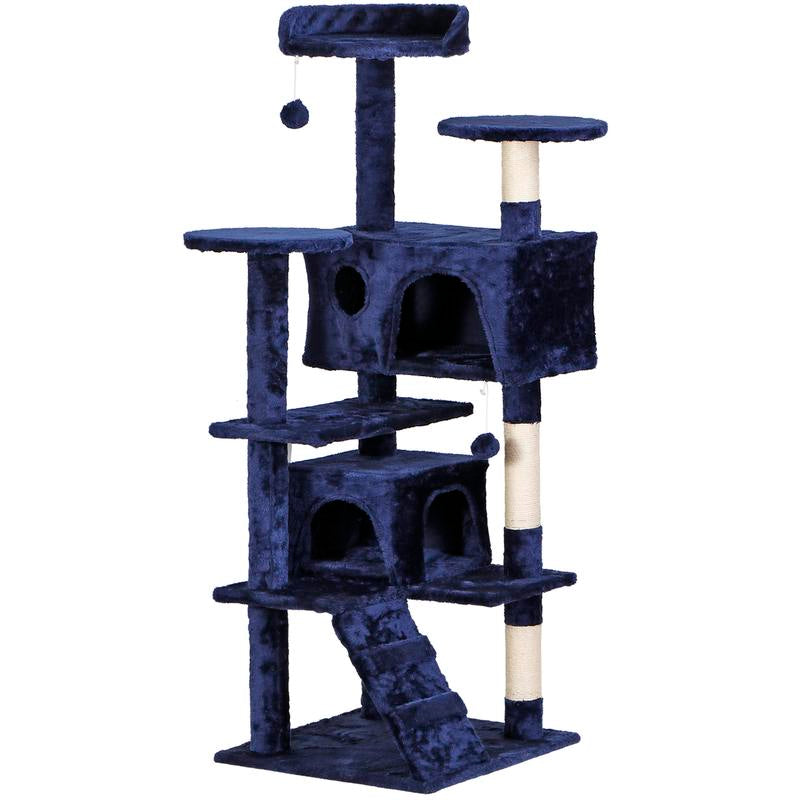 Árbol Rascador para Gatos de 140 cm con Casas, Plataformas Acolchadas, Juguetes Colgantes y Postes de Sisal