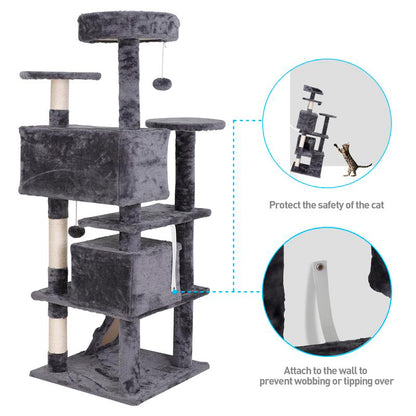 Árbol Rascador para Gatos de 140 cm con Casas, Plataformas Acolchadas, Juguetes Colgantes y Postes de Sisal