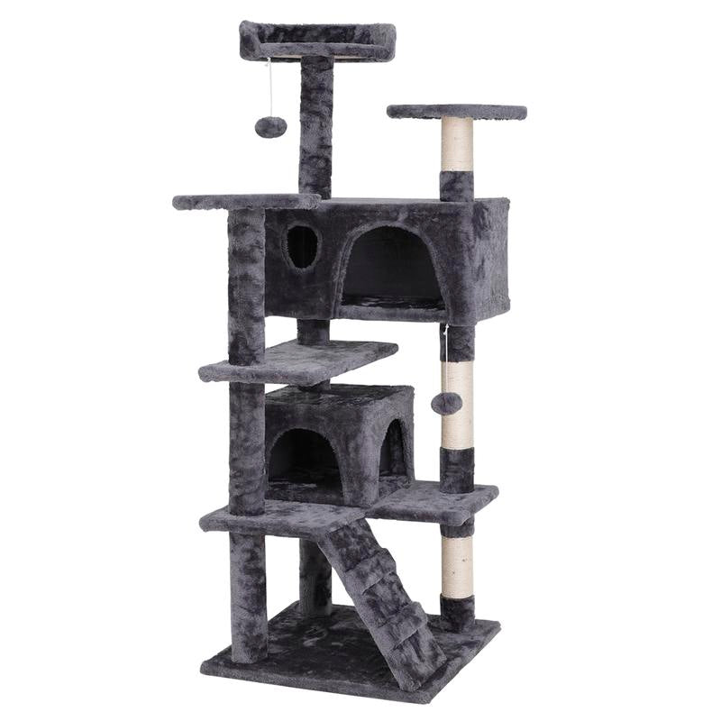 Árbol Rascador para Gatos de 140 cm con Casas, Plataformas Acolchadas, Juguetes Colgantes y Postes de Sisal