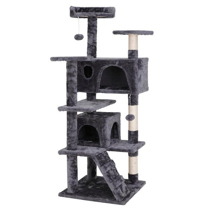 Árbol Rascador para Gatos de 140 cm con Casas, Plataformas Acolchadas, Juguetes Colgantes y Postes de Sisal