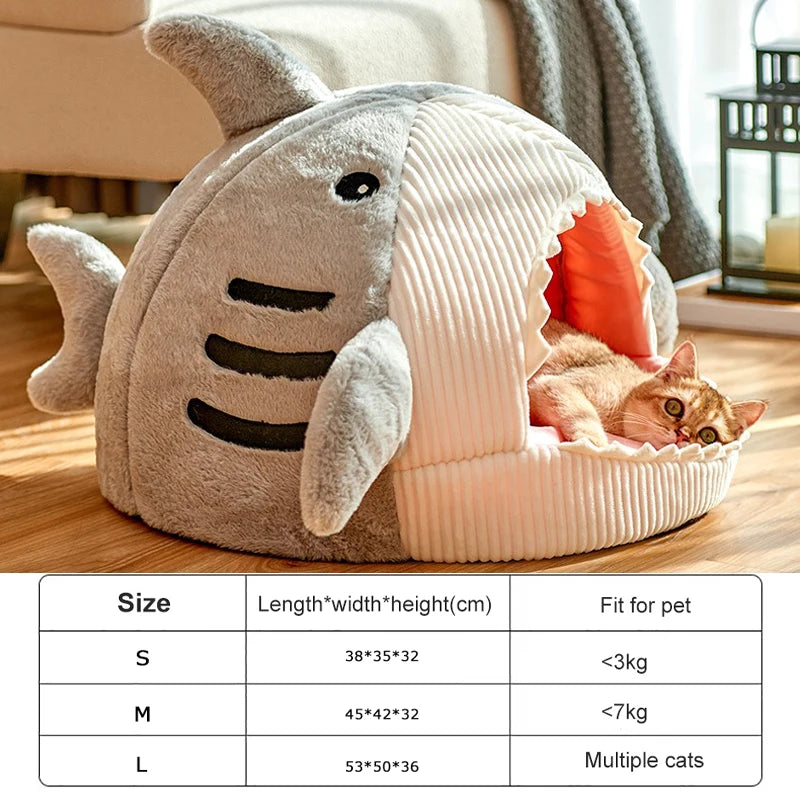 Cama de Tiburón de Lujo para Gatos y Mascotas – Refugio Acolchado y Divertido con Diseño Original