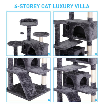 Árbol Rascador para Gatos de 140 cm con Casas, Plataformas Acolchadas, Juguetes Colgantes y Postes de Sisal