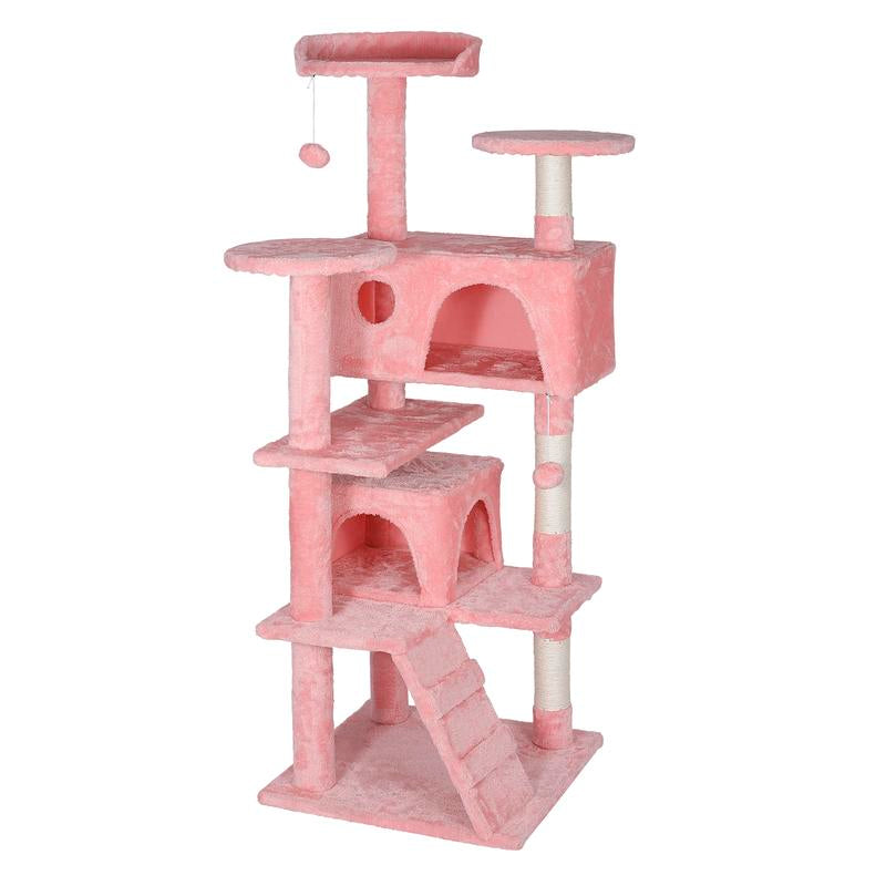 Árbol Rascador para Gatos de 140 cm con Casas, Plataformas Acolchadas, Juguetes Colgantes y Postes de Sisal