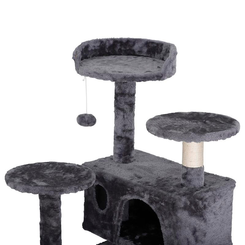 Árbol Rascador para Gatos de 140 cm con Casas, Plataformas Acolchadas, Juguetes Colgantes y Postes de Sisal
