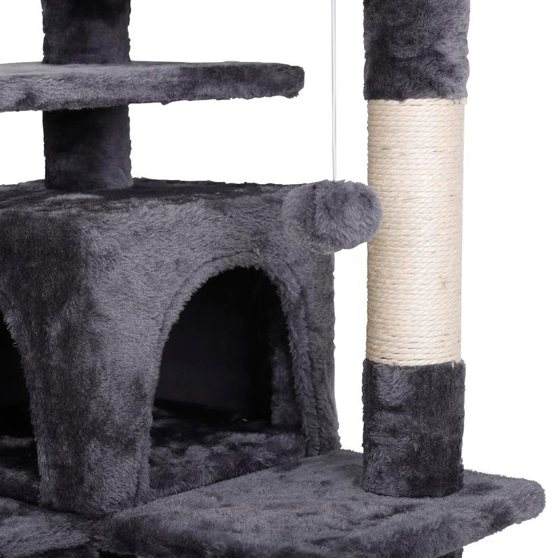 Árbol Rascador para Gatos de 140 cm con Casas, Plataformas Acolchadas, Juguetes Colgantes y Postes de Sisal