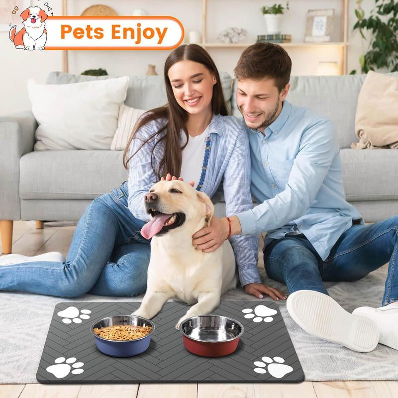 Alfombrilla Absorbente Antideslizante para Comedero y Bebedero de Perros y Gatos con Base Impermeable y Secado Rápido