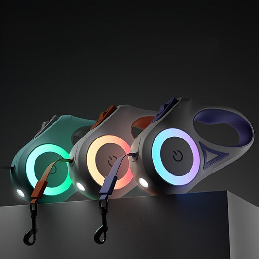 Correa Retráctil para Perros y Gatos con Luz LED Frontal, Extensible 3M y 5M, Antienredos y Sistema de Bloqueo Seguro